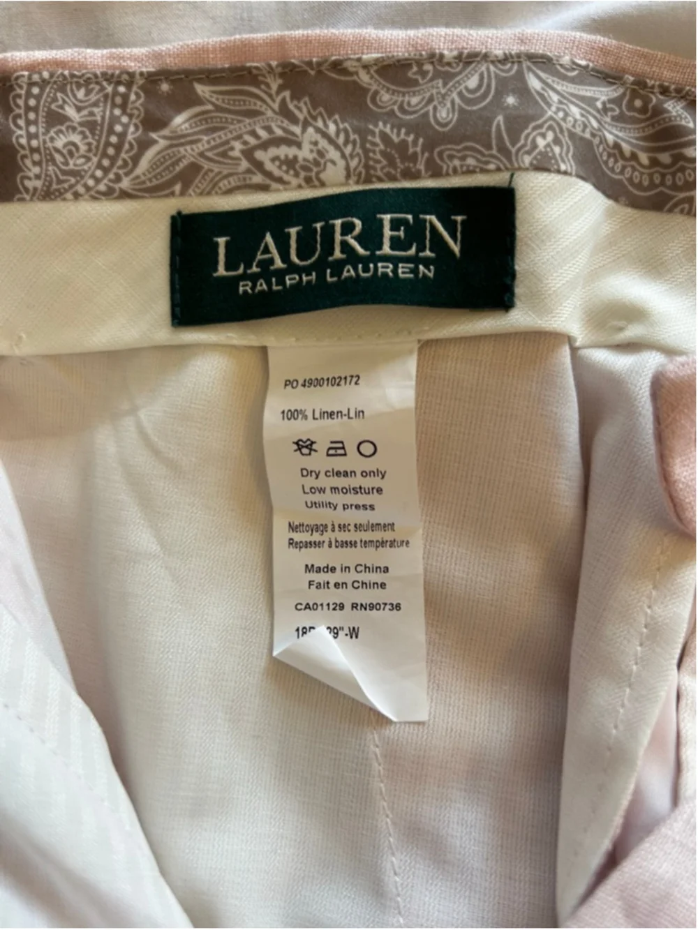 LAUREN Ralph Lauren Young Men’s Pink Linen Trousers Size 18R X 29W